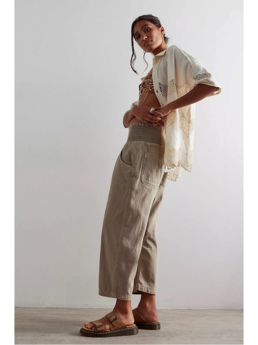 Free People Bohemian Lunan Crop Harem Jeans Savannah Khaki Size XL NWT - Picture 6 of 15